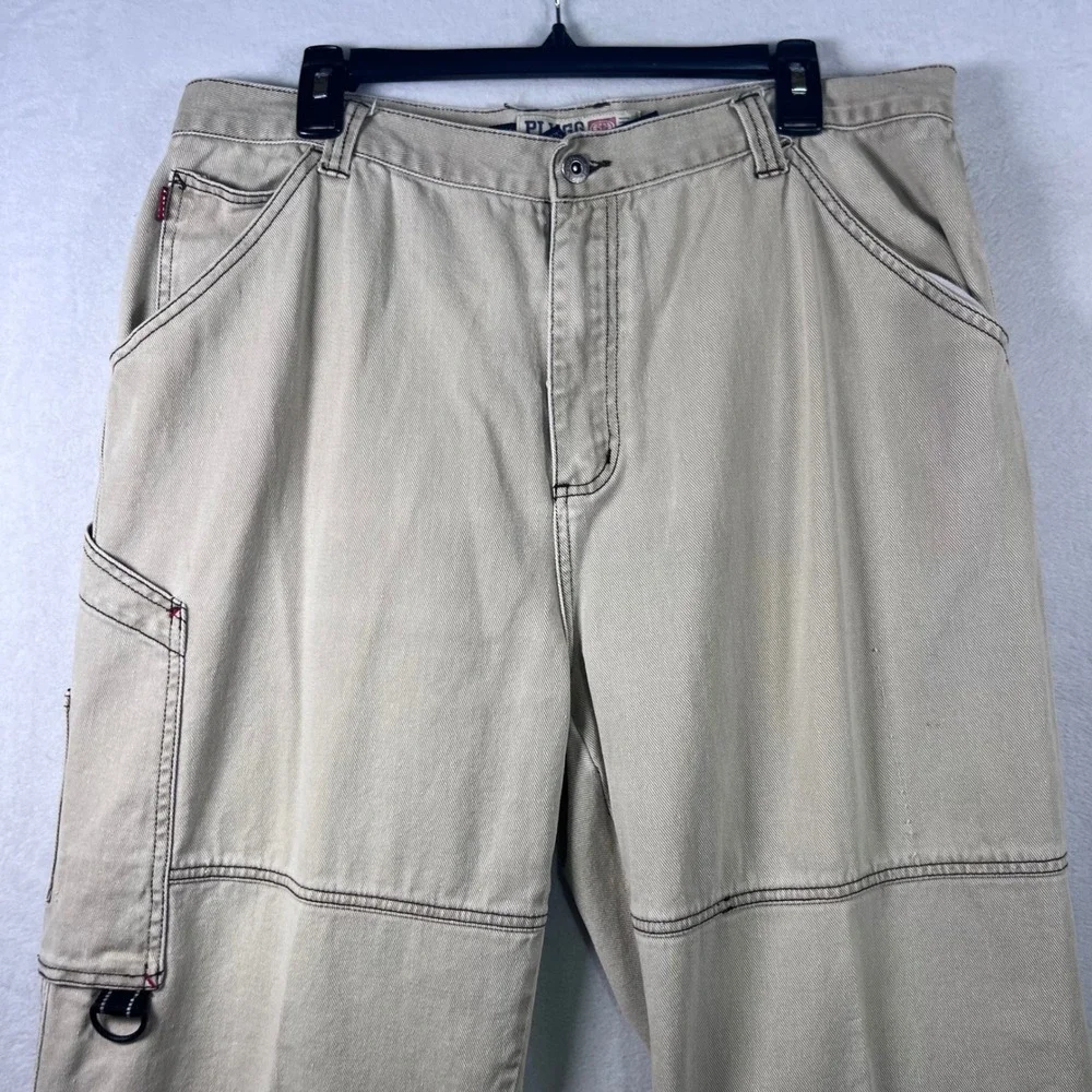 Plugg Mens Baggy Carpenter Pants Khaki Tan Utility‎ Skater 36x30 VTG Style Y2K